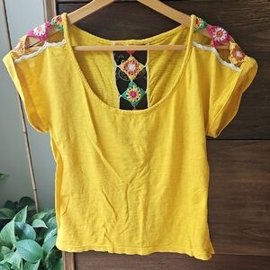 Yellow Crochet Accent Women's Top